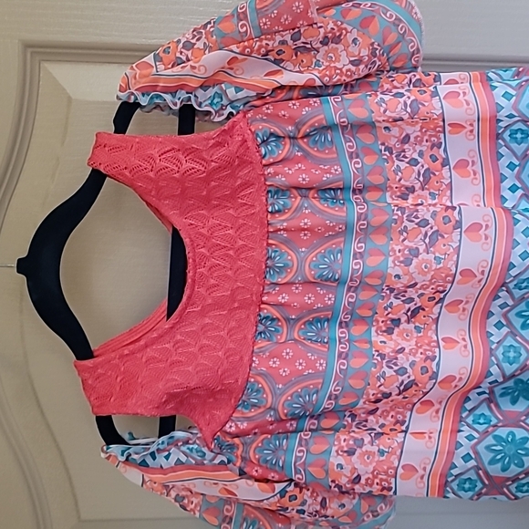 Wonder Nation large 10/12 pink floral/hearts dress with open shoulder sleeves - Picture 2 of 7